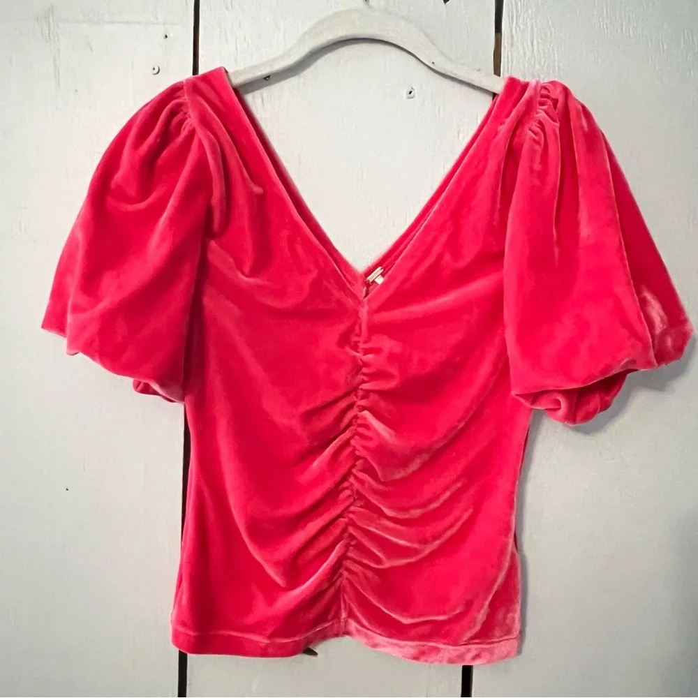 Free People Ruched Velvet V-neck Top In Strawberry Spritz Ruched